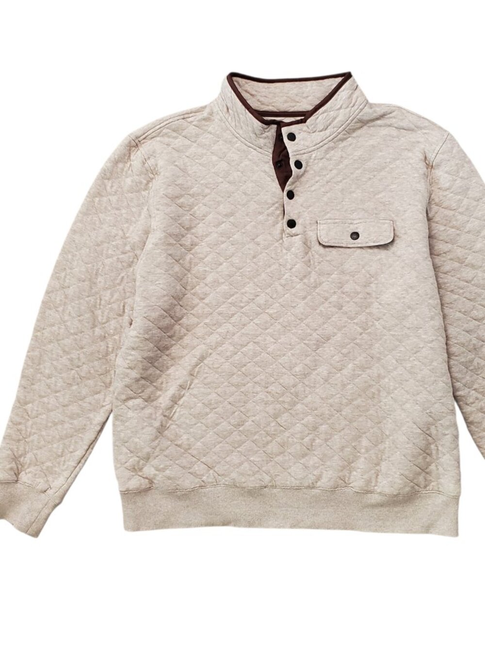 Faherty Epic Quilted Fleece Pullover Quarter Button in Oatmeal - XL
